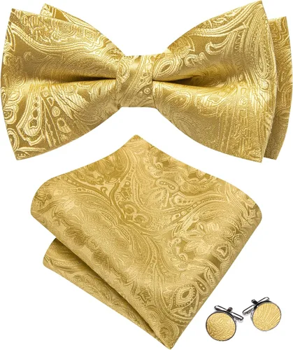 Vista 83 de Barry.Wang Pajarita de Rayas Paisley para Hombre de Seda Preatada Pañuelo de Bolsillo Gemelos Juego Formal Boda Fiesta Graduación