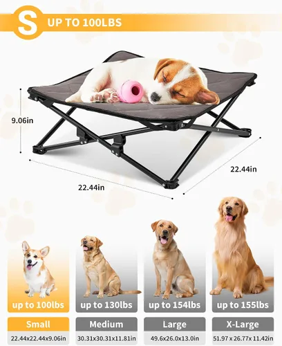 Vista 3 de KingCamp Cama elevada para perros pequeños, cama de mascotas elevada y de enfriamiento para exteriores con malla transpirable lavable y pies