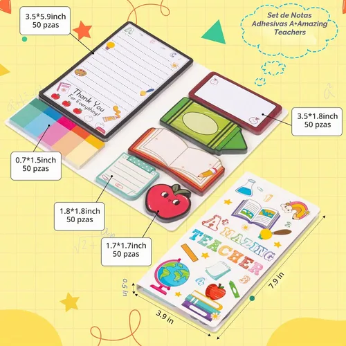 Vista 2 de B1ykin Juego de Notas Adhesivas Lindas - Bloc de Notas Autoadhesivas A+ Amazing Teacher, 550 Hojas de Páginas de Memo para Escritura, Bloc de Notas