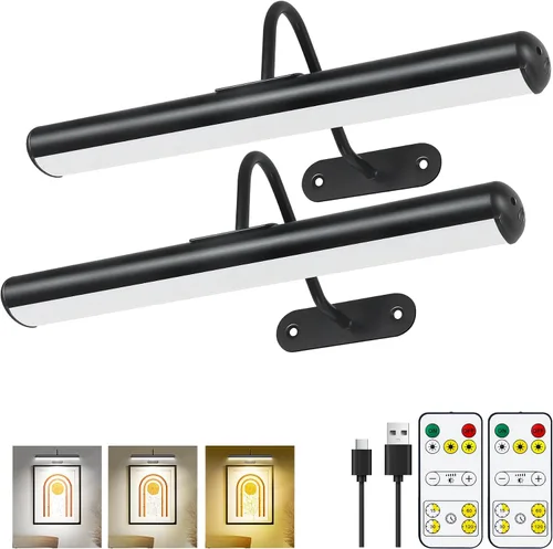 Vista 10 de Paquete de 2 luces de imagen para obras de arte de pared recargables de 5000 mAh luz de pintura con controlador, colores cálidos, naturales/fríos