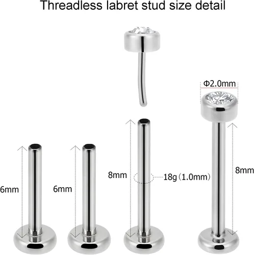 Vista 3 de NewkeepsR - Broche de titanio G23 de ajuste a presión, piercing labret para labios, aretes tipo Monroe, tragus, 20g18g16g