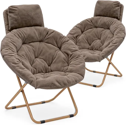 Vista 19 de MoNiBloom Silla redonda plegable de piel sintética con reposacabezas extraíble para adultos, marco de metal, de gran tamaño, cómoda, suave