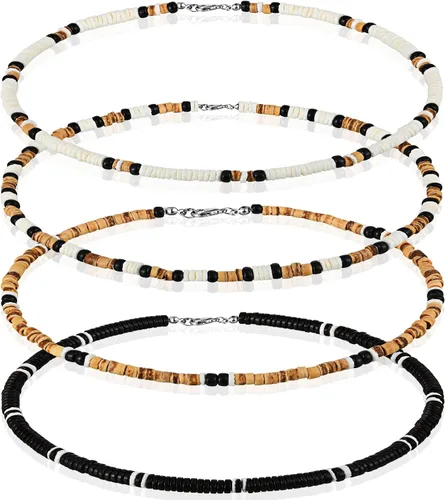 Vista 9 de Bonuci 4 piezas de collar de concha Puka para hombres, collares de surfista con cuentas, collar de playa hawaiano para mujeres, joyería, regalos