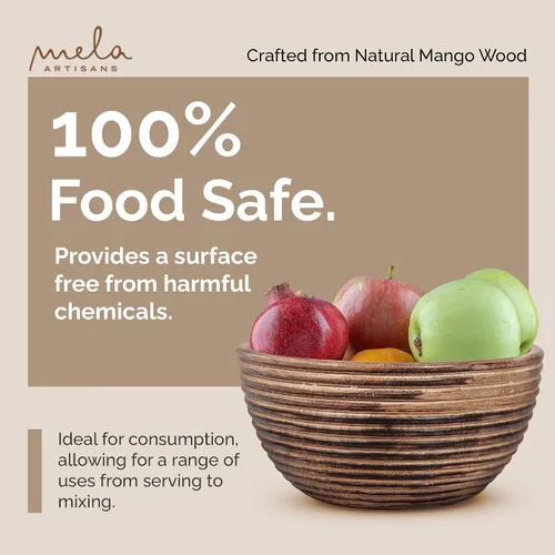 Vista 4 de Mela Artisans Tazón de madera de mango para servir, quemado oscuro, 9 pulgadas Frutero decorativo multiusos para ensaladas, aperitivos crujientes