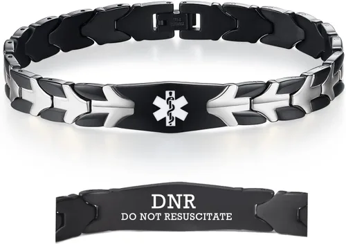 Vista 21 de LinnaLove Pulseras de alerta médica de pez volador para hombres y mujeres, pulseras médicas de acero inoxidable con grabado gratis, 8.5 pulgadas