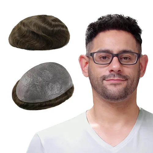 Vista 20 de Lordhair Toupee para hombres con cabello humano 100% europeo 8x10 pulgadas para hombres 0.001 in sistema de cabello de piel ultra fina para todos
