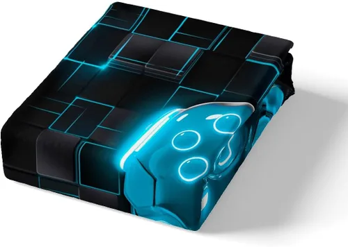 Vista 5 de Juego de funda de edredón con diseño de videojuegos para niños, tamaño individual, negro y azul a cuadros, juego de ropa de cama moderna