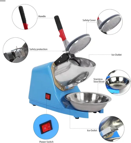 Vista 3 de Trituradora de hielo eléctrica de 110 V, máquina portátil de acero inoxidable de 4 cuchillas para hielo afeitada, máquina de hielo afeitado de 300 W