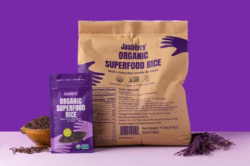 Vista 3 de Jasberry - Arroz orgánico superalimentario, arroz morado de grano entero suave y aromático, alto en antioxidantes, sin OMG, sin gluten, fácil