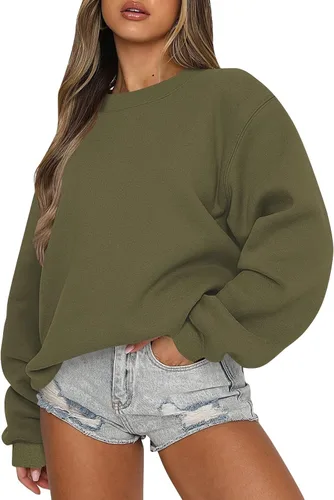 Vista 36 de midelxp Sudaderas de gran tamaño con cuello redondo para mujer, forro polar suave, manga larga, casual, cómodas, lindas sudaderas con capucha