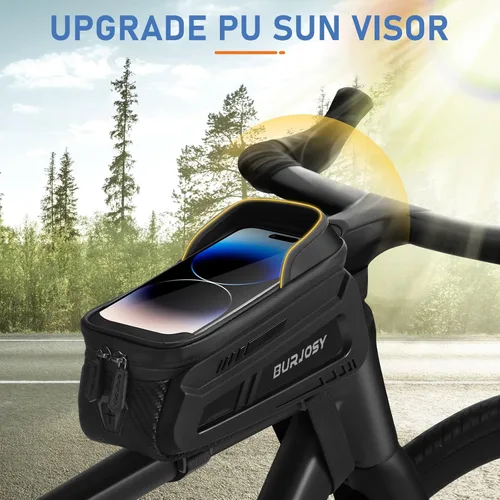 Vista 3 de Bolsa de marco frontal para teléfono de bicicleta, bolsa impermeable para teléfono con pantalla táctil de TPU y visera solar, accesorios