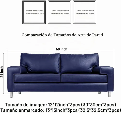 Vista 6 de Wieco Art – Flores abstractas azules enmarcadas, 3 paneles, impresiones en lienzo, arte de pared moderno, diseños artísticos para sala de estar
