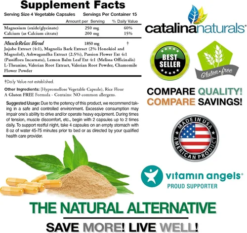 Vista 5 de El relajante muscular natural original AM-PM 24/7 natural día/noche grande 2,300 mg de fuerza máxima, más glicinato de magnesio - el embalaje puede