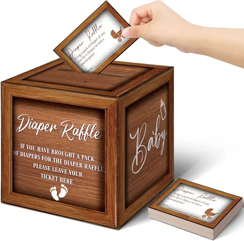 Vista 46 de Teling 51 boletos para rifas de pañales con caja de tarjetas, decoración de baby shower, caja de revelación de género para fiesta de rifas