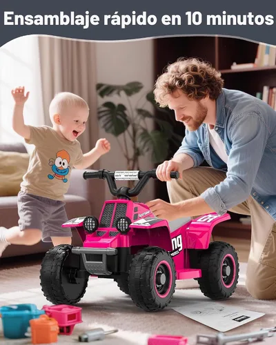 Vista 2 de ANPABO - ATV infantil de 6 V, 4 ruedas para niños con faro LED y pedal Rosa