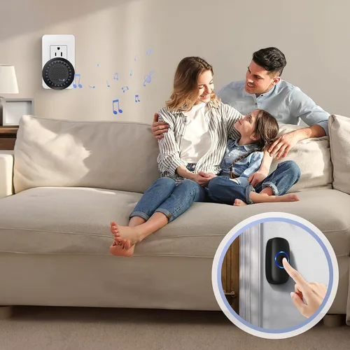 Vista 7 de Campanas de puerta inalámbricas para hogares, kits de timbre con 1 transmisor, 1 receptor, funcionamiento impermeable a un rango de 1000 pies, 48