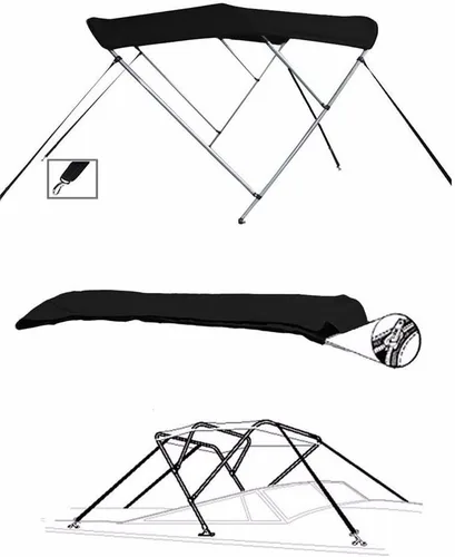 Vista 2 de 7.6 oz Black 3 Bow Round Tube Boat Bimini TOP Sunshade Compatible for Monterey 196 MONTURA I/O 2014