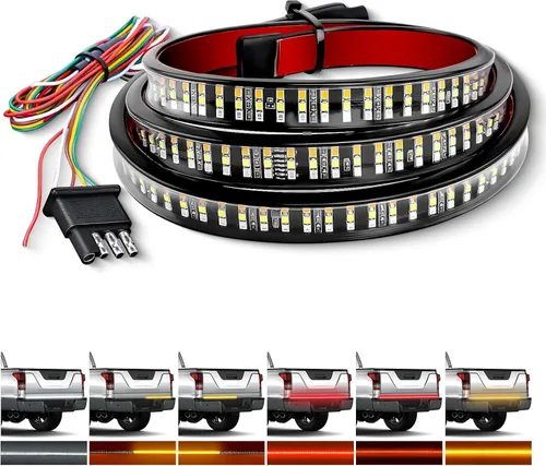 Vista 9 de GOOACC - Tira de luz para portón trasero de camioneta de 48"/49", 5 funciones, 90 LED rojo/blanco de una sola fila, iluminación trasera universal
