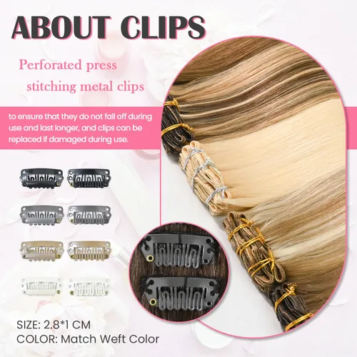 Vista 6 de Aison Extensiones de cabello con clip balayage de cabello humano real, extensiones de cabello ombre 100% de cabello humano para mujer, 12 pulgadas