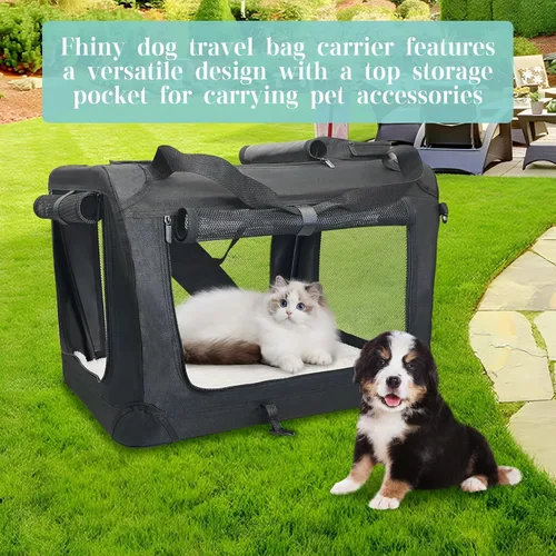Vista 7 de Fhiny Transportador grande para gatos 2 gatos, 24 x 17 x 17 pulgadas, suave jaula para perros, plegable, portátil, bolsa de transporte para Negro