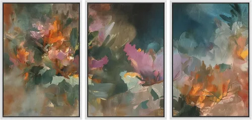 Vista 176 de wall26 Lienzo enmarcado para pared, juego de arte con trazos de pintura roja y naranja vibrante, paisaje, formas abstractas, ilustraciones, arte