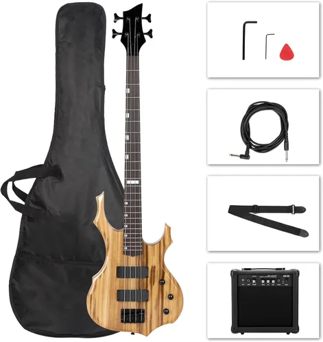 Vista 13 de Ktaxon - Kit de bajo eléctrico, tamaño completo, diseño de llama, color negro Full Equipment with 20 Watt Amplifier, Portable Bass Bag, Superior