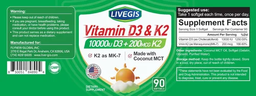Vista 9 de Suplementos de vitamina D3 K2 con certificación NSF para huesos