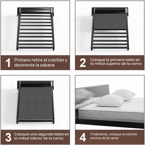 Vista 8 de Caja de resorte plegable, transpirable, minimiza el ruido, resistente a la humedad, soporte de cama de perfil bajo, cama doble grande de 0.394 in