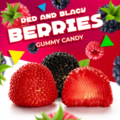 Vista 3 de Caramelos gomosos de bayas, caramelos masticables rojos y negros a granel