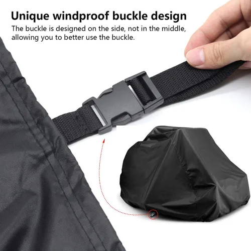 Vista 4 de Funda para cortacésped de giro cero, ajuste universal 600D poliéster Oxford, resistente a la intemperie UV con hebilla resistente al viento, cordón