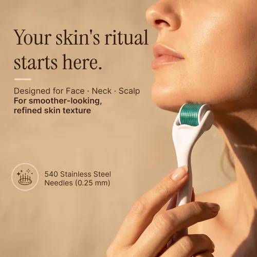 Vista 9 de Derma Roller para cuero cabelludo, barba y cara, rodillo de microagujas con 540 agujas de titanio de 0.010 in, herramienta de microagujas