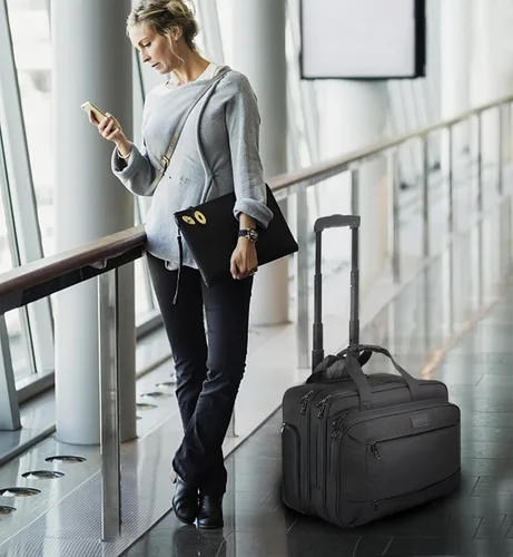 Vista 7 de KROSER Bolsa con ruedas para laptop para hombres y mujeres, maletín con ruedas para negocios para portátiles de hasta 17.3 pulgadas, bolsa