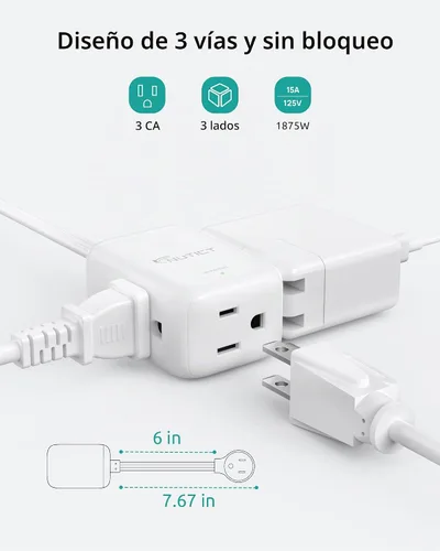 Vista 2 de Cable de extensión corto de 6 pulgadas, extensor de 3 salidas, divisor