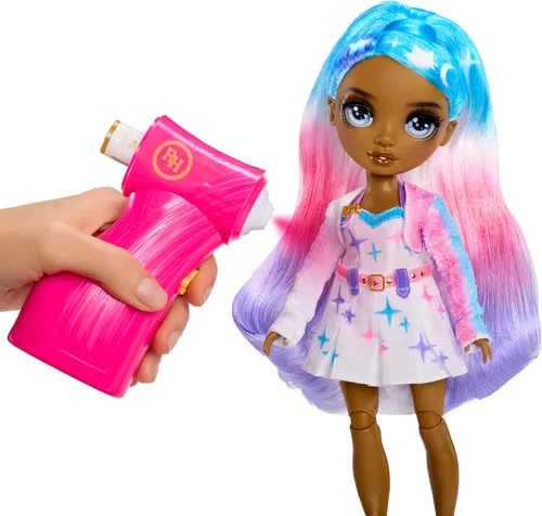 Vista 3 de Muñeca de moda DIY con aerógrafo Rainbow High y crea con kit de marcadores de aerógrafo, marcadores lavables arcoíris, cabello largo, ojos grises