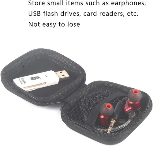 Vista 2 de Paquete de 2 fundas para auriculares, estuche cuadrado para llevar auriculares, mini bolsa de almacenamiento