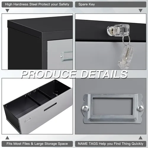 Vista 7 de Yizosh Archivador de 2 cajones con cerradura, gabinete de almacenamiento de archivos de oficina con bloqueo de metal con cajones, organizador