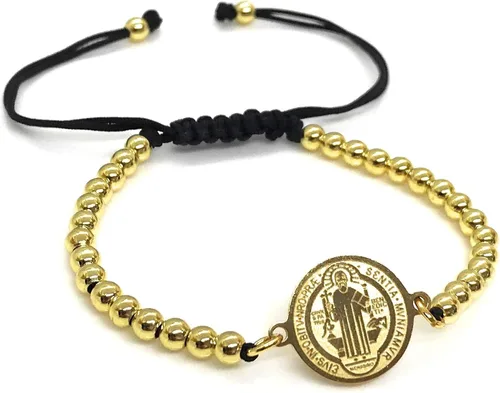 Vista 2 de Pulsera de oro con cuentas de San Benito ajustable para mujeres de protección de joyería