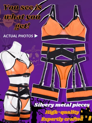 Vista 125 de Kaei&Shi - Lencería con liguero para mujer, conjunto de encaje traslúcido y sexy de 4 piezas combinadas