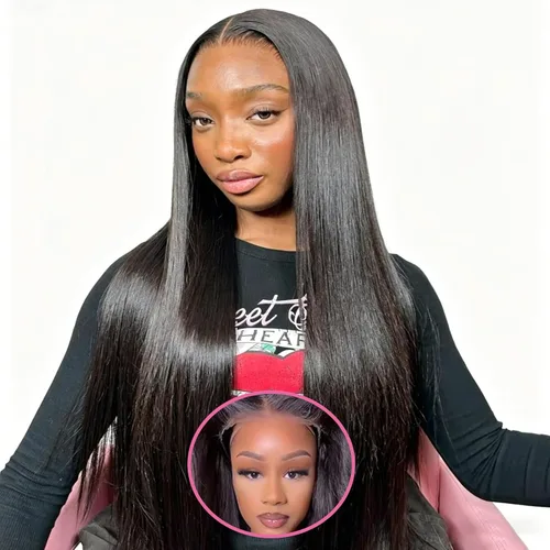 Vista 22 de Pelucas de encaje frontal rectas de cabello humano bunGiol pre arrancadas con cabello de bebé HD Pelucas de encaje frontal 13x4 sin pegamento