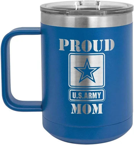 Vista 10 de PROUD ARMY MOM BLACK Taza de café de 15 oz con tapa deslizante Taza de café de viaje aislada Ideas de regalos del día de la madre de hijo o hija