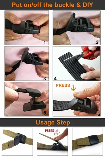 Vista 6 de WYuZe Cinturón de nailon para hombre sin metal sin níquel, cinturón táctico militar para senderismo