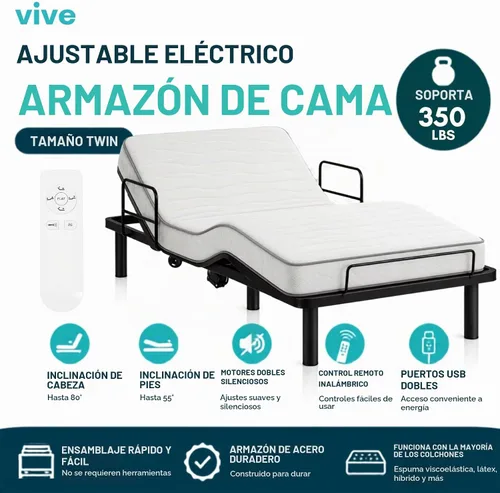 Vista 3 de Vive Base de cama ajustable (individual) – Base de cama eléctrica de metal