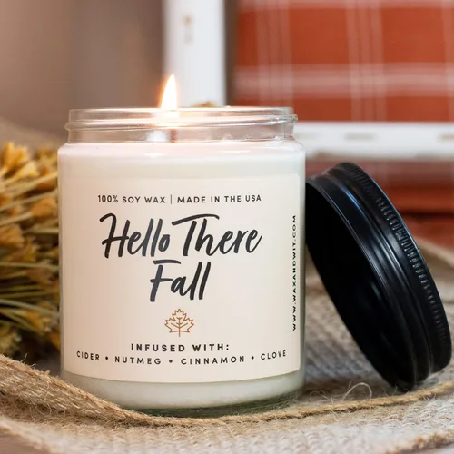 Vista 5 de Wax & Wit Hello Fall Velas perfumadas para el hogar – Nuez moscada, Clavo, Canela, Sidra – Regalos perfectos de decoración del hogar para otoño