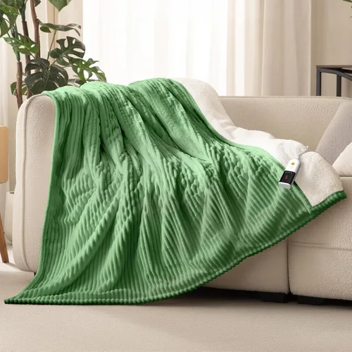 Vista 11 de Reaks - Manta eléctrica térmica de franela sedosa y sherpa, manta de calentamiento con 5 niveles de calor y 3 horas de apagado automático, regalos