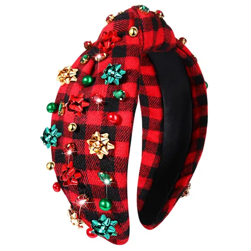 Vista 32 de Diadema de Navidad para mujer, accesorios de Navidad con cuentas, arco de Navidad, árbol, copo de nieve, diadema anudada HOHOHO, rojo y verde, perla