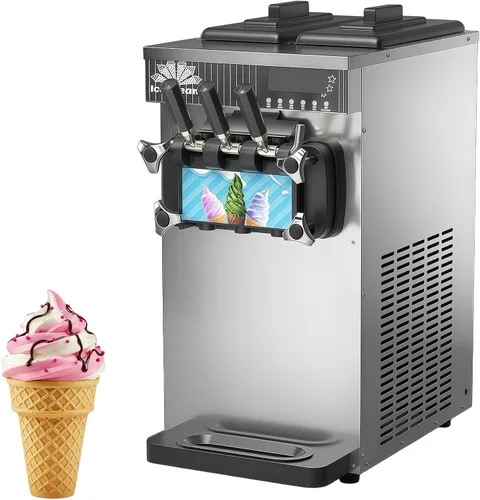 Vista 8 de Countertop 18-25kg/H Yield Soft Serve Ice Cream Machine, Commercial Three Flavor Ice Cream Maker, 3.5L x 2 Hopper with LED Panel Auto Clean, Perfect