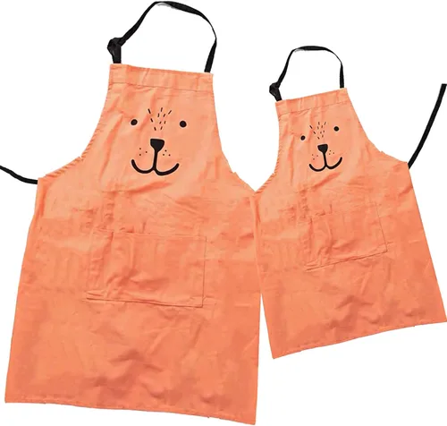 Vista 5 de Paquete de 2 delantales ajustables de algodón para padres e hijos con bolsillos a juego para mamá y yo, para hornear, pintar