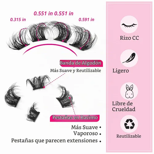 Vista 2 de Extensiones de pestañas naturales en racimo, pestañas postizas de aspecto natural wispy, pestañas individuales, tiras 3D, extensiones de pestañas