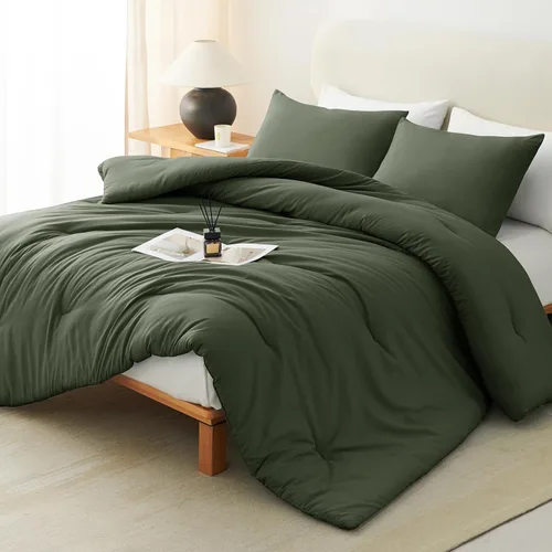 Vista 15 de CozyLux - Juego de edredón beige tamaño individual/individual XL, 2 piezas de juego de cama extra largo sólido transpirable acolchado, juego de cama