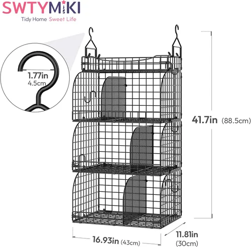 Vista 3 de SWTYMIKI Organizador de armario colgante – 4 estantes apilables de metal con divisores y ganchos en S, estantes plegables para ropa, pantalones